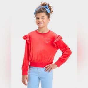 Pre-owned Cat & Jack Valentine’s Day Red Velour pullover sweatshirt/Size: M(8)